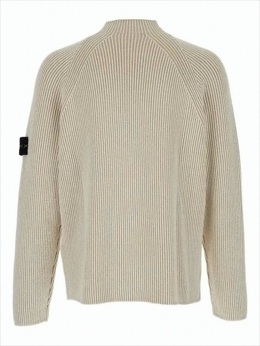 Ribbed Knit Sweater with Distinctive Sleeve Patch