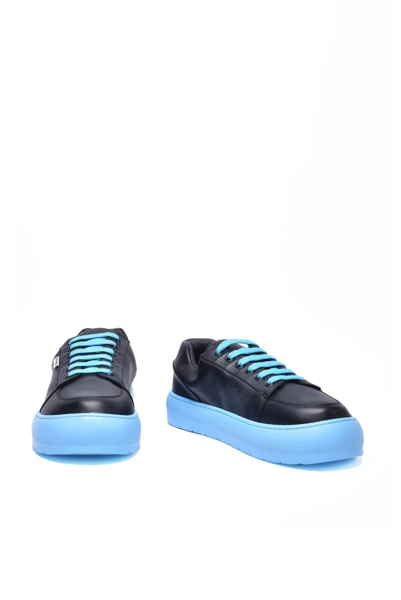 Leather Sneakers - Black/Light Blue