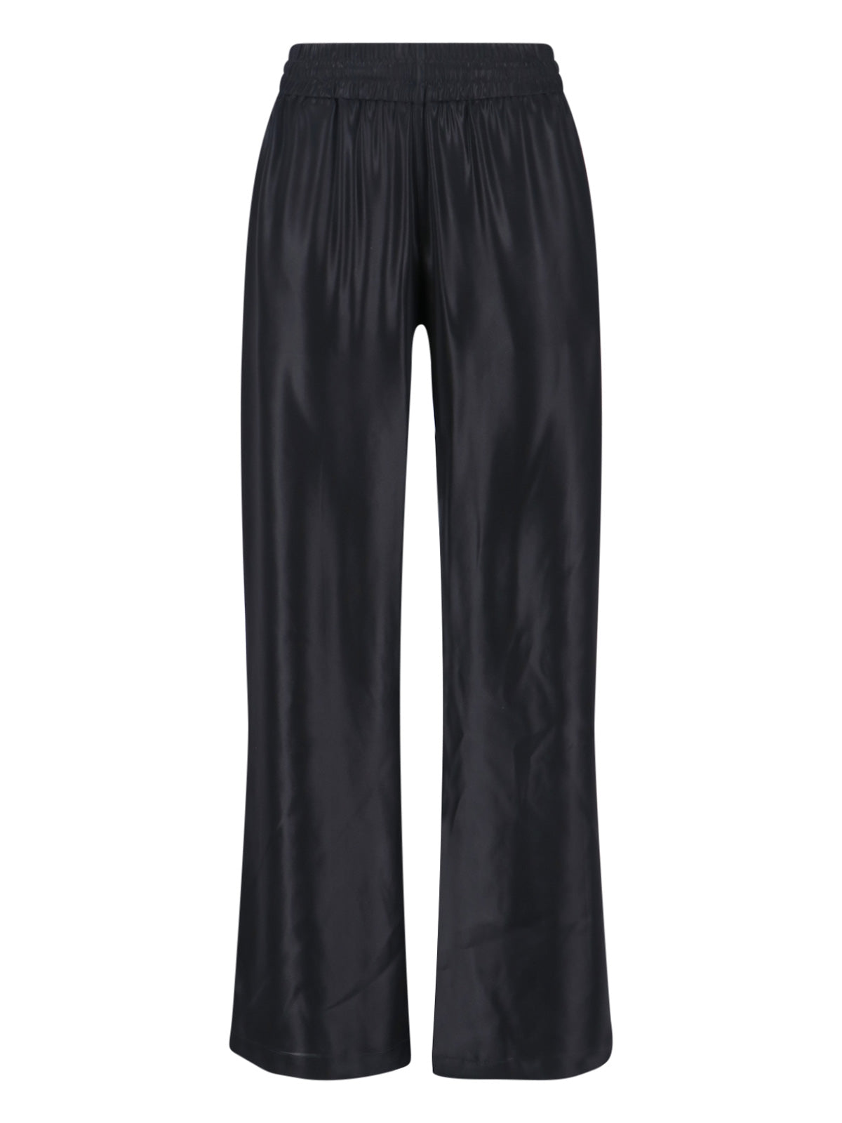 Mid-Rise Black Pants With Adjustable Waist And Subtle Logo