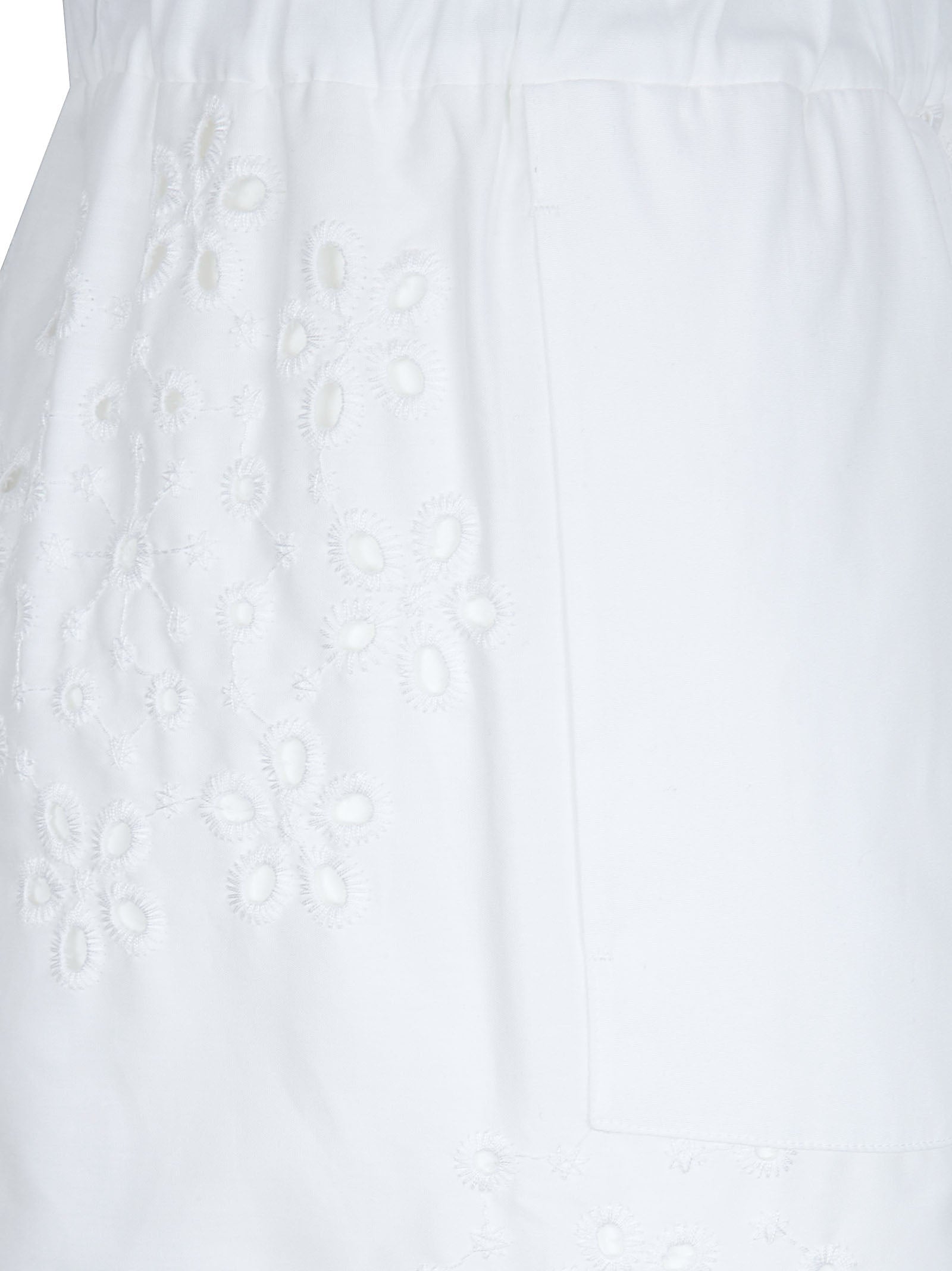 Straight-Leg White Trousers with Floral Eyelet Embroidery