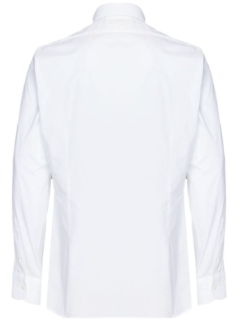 White Cotton Tuxedo Shirt With Piqué Plastron