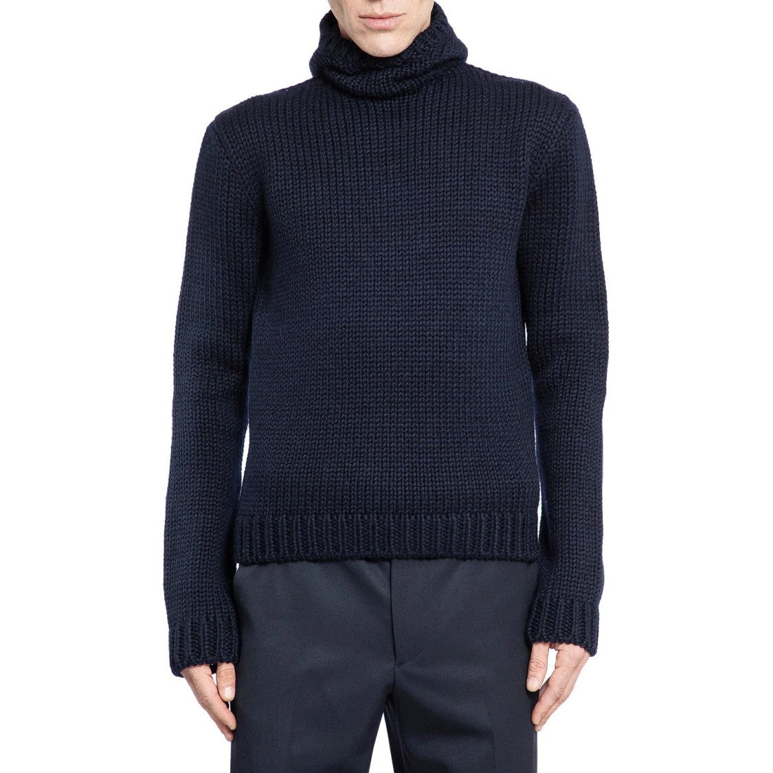 Wool Hooded Sweater With Ribbed Trim
