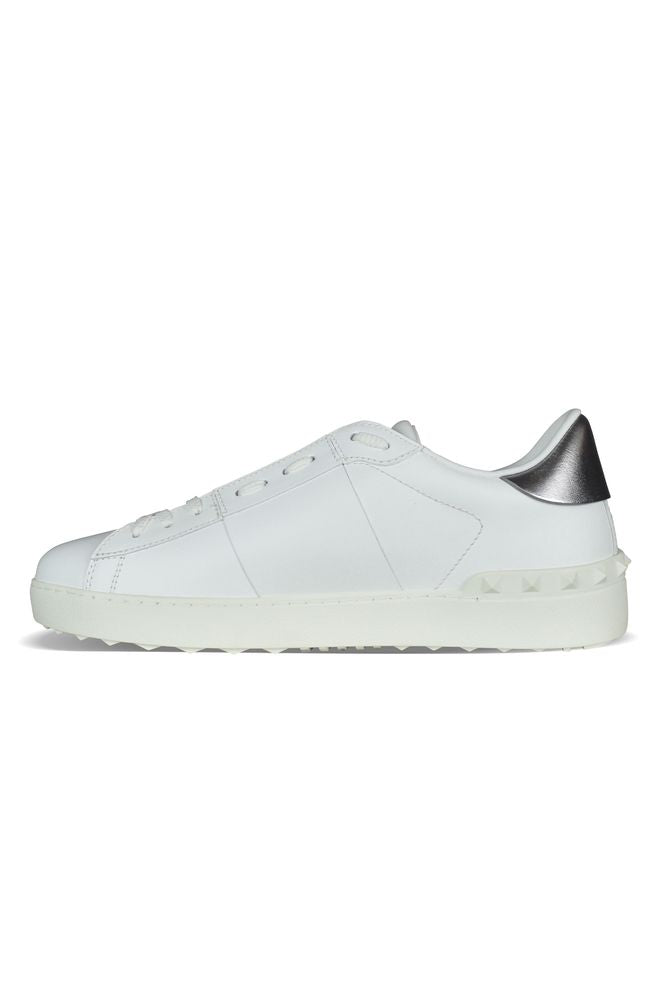 Low-Top White Leather Sneakers With Silver Embellishments