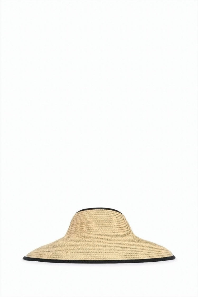 Wide-Brimmed Raffia Visor Hat with Adjustable Tie