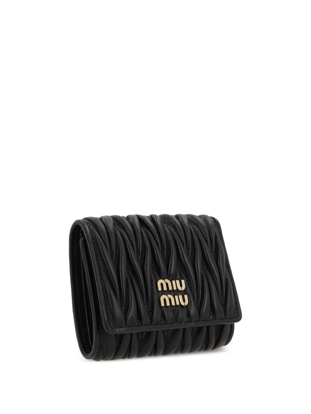 Ruched Texture Nappa Leather Wallet with Flap Closure