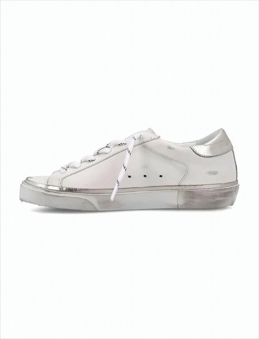 Distressed White Leather Sneakers