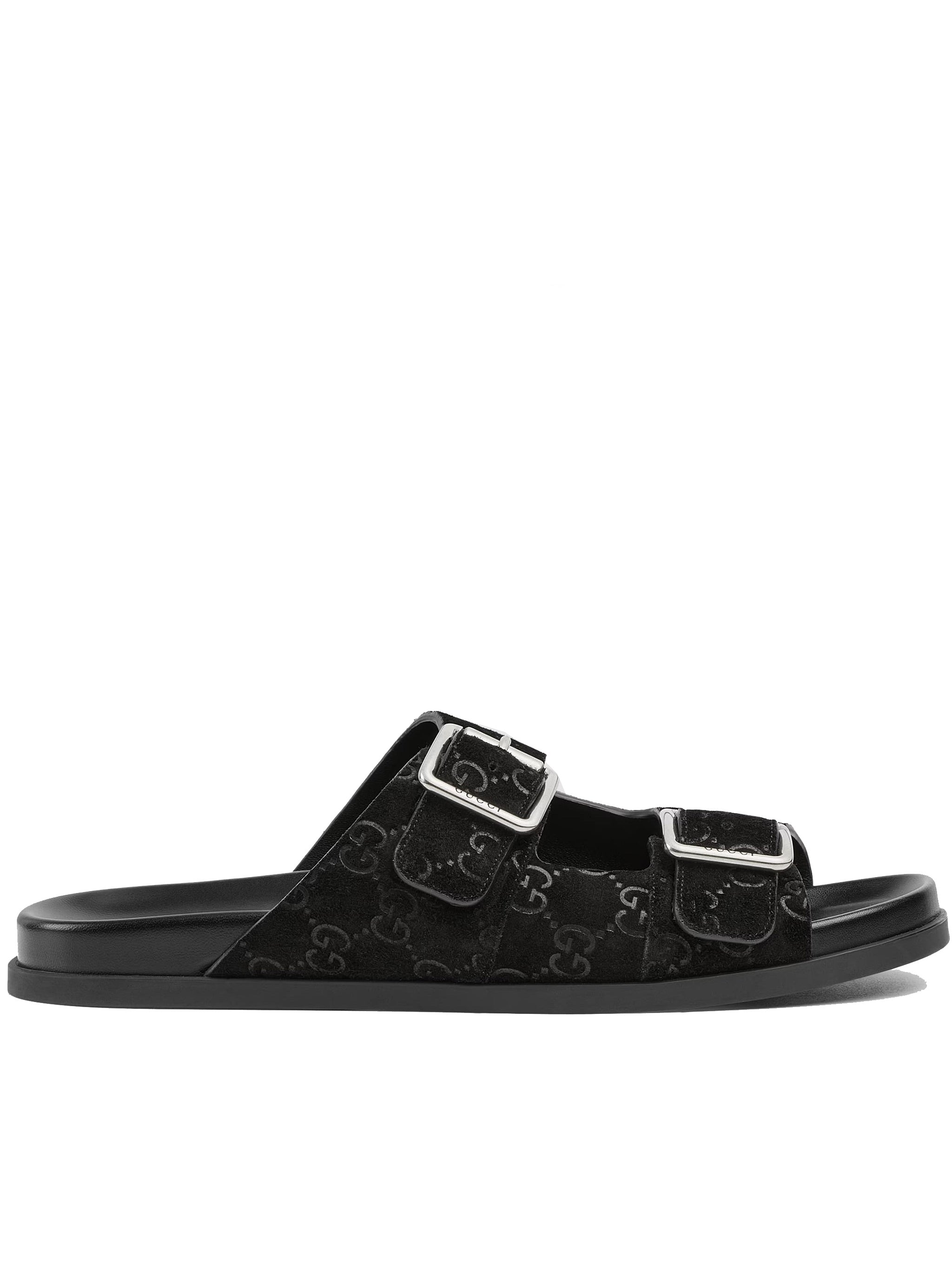 Black Rhein Open Suede Slide Sandals