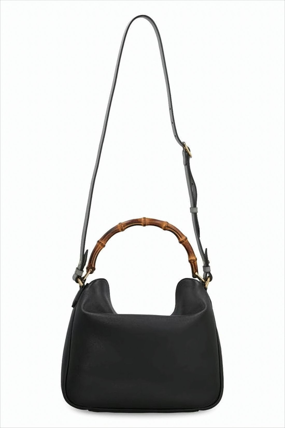 Leather Shoulder Bag with Bamboo Handle