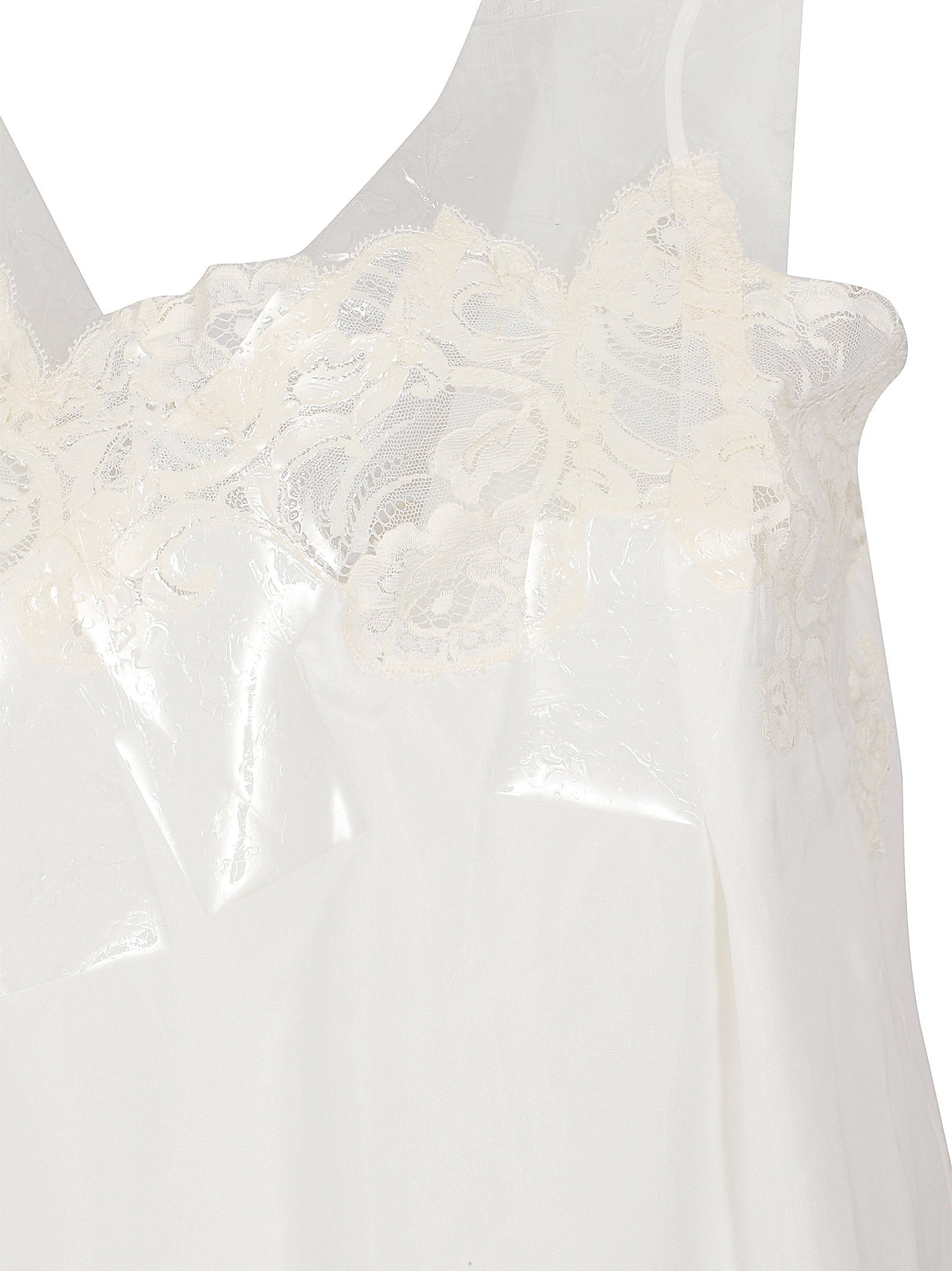 White Silk Slip Dress with Lace Inserts
