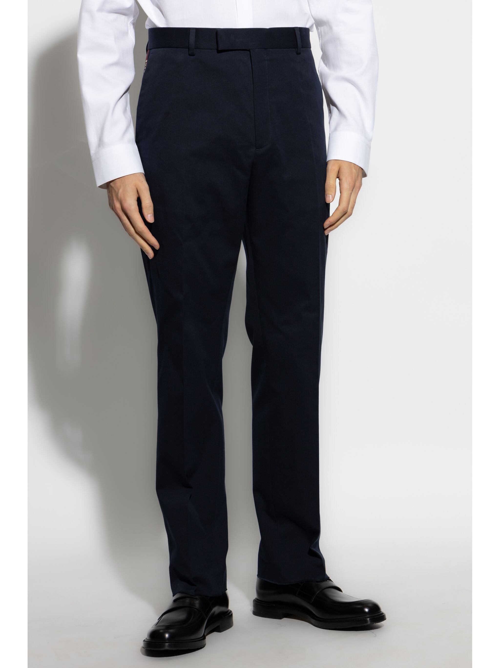 Blue Tailored Cotton Gabardine Web Trousers