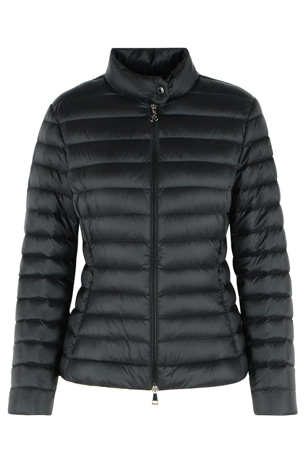 Padded Short Jacket with Horizontal Quilting and High Collar