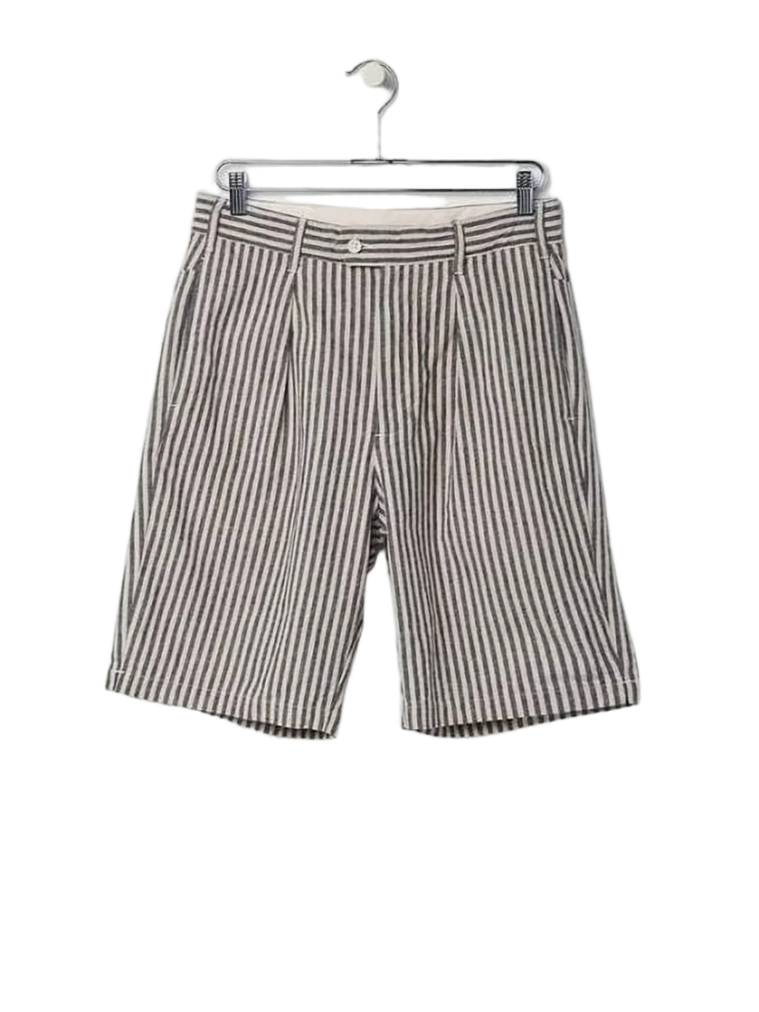 Vertical Striped Tailored Shorts with Button Closure
