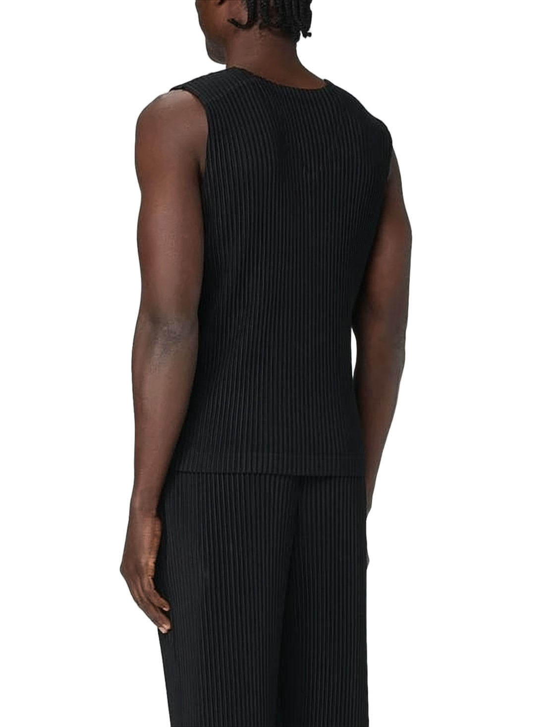 Deep V-Neck Black Pleated Knit Vest