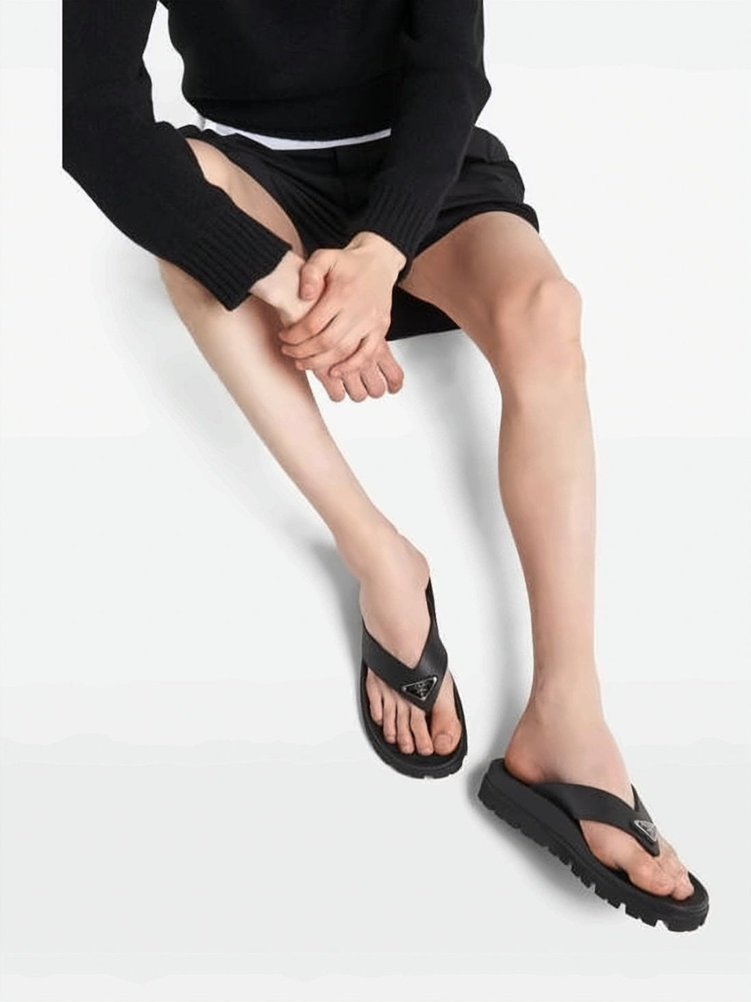 Contoured Black Eva Slip-On Sandals With Triangular Logo