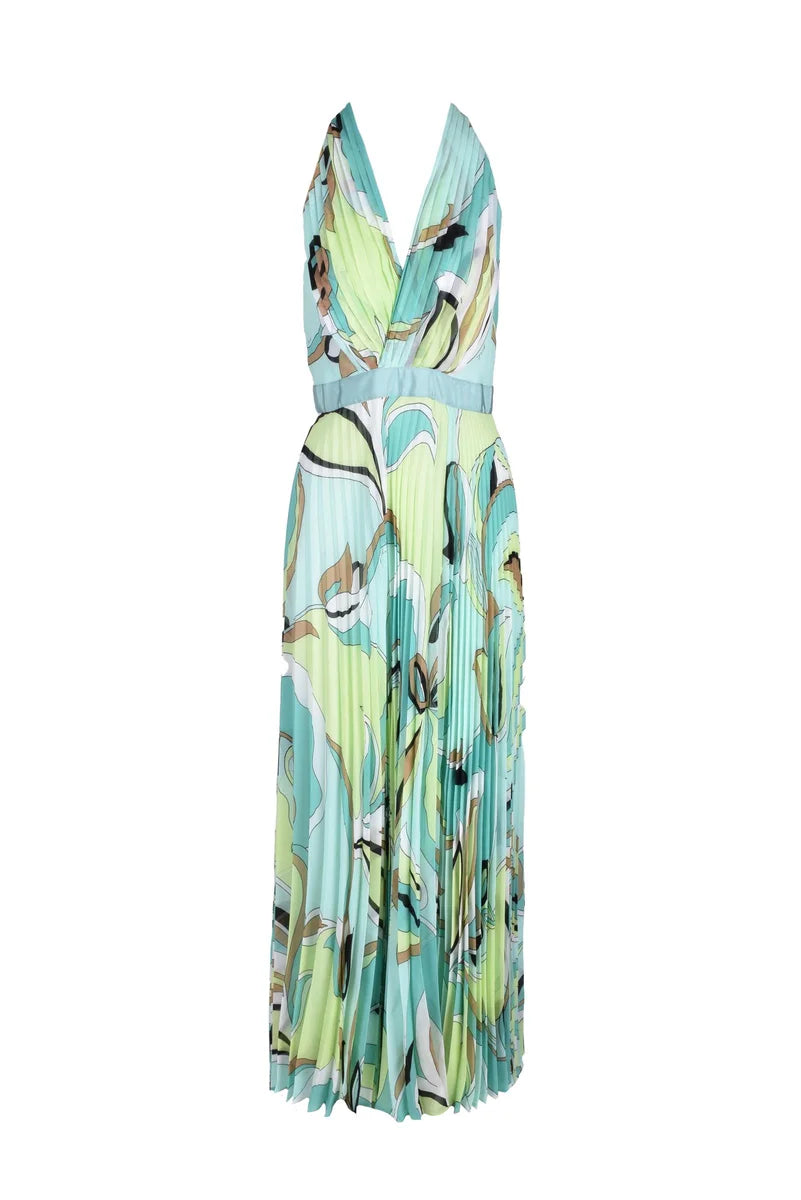 Green Pleated Long Dress