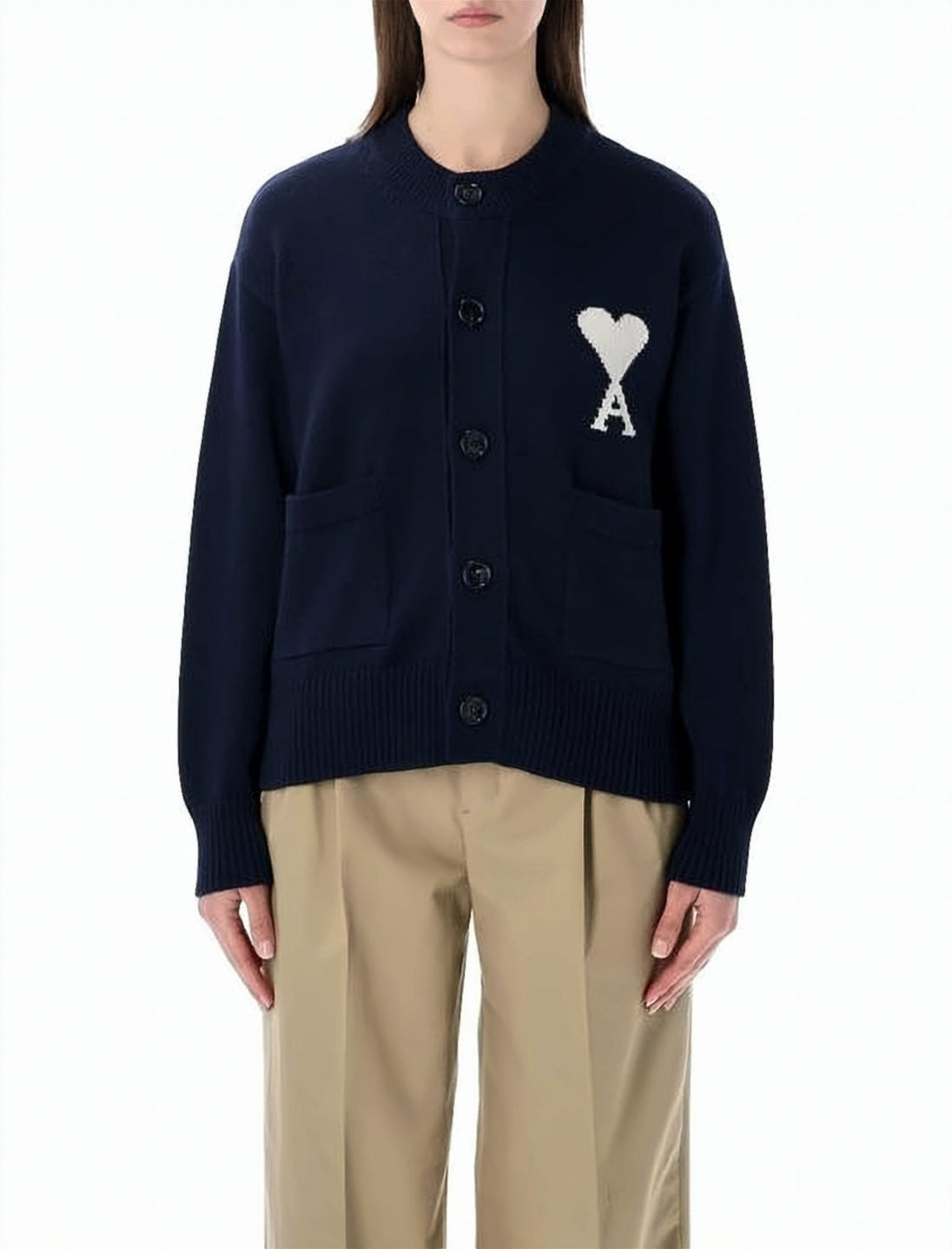Crew Neck Blue Knit Cardigan