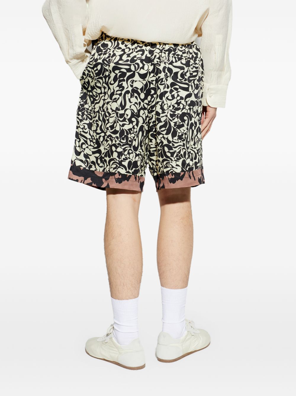 Abstract Print Black Shorts with Relaxed Fit
