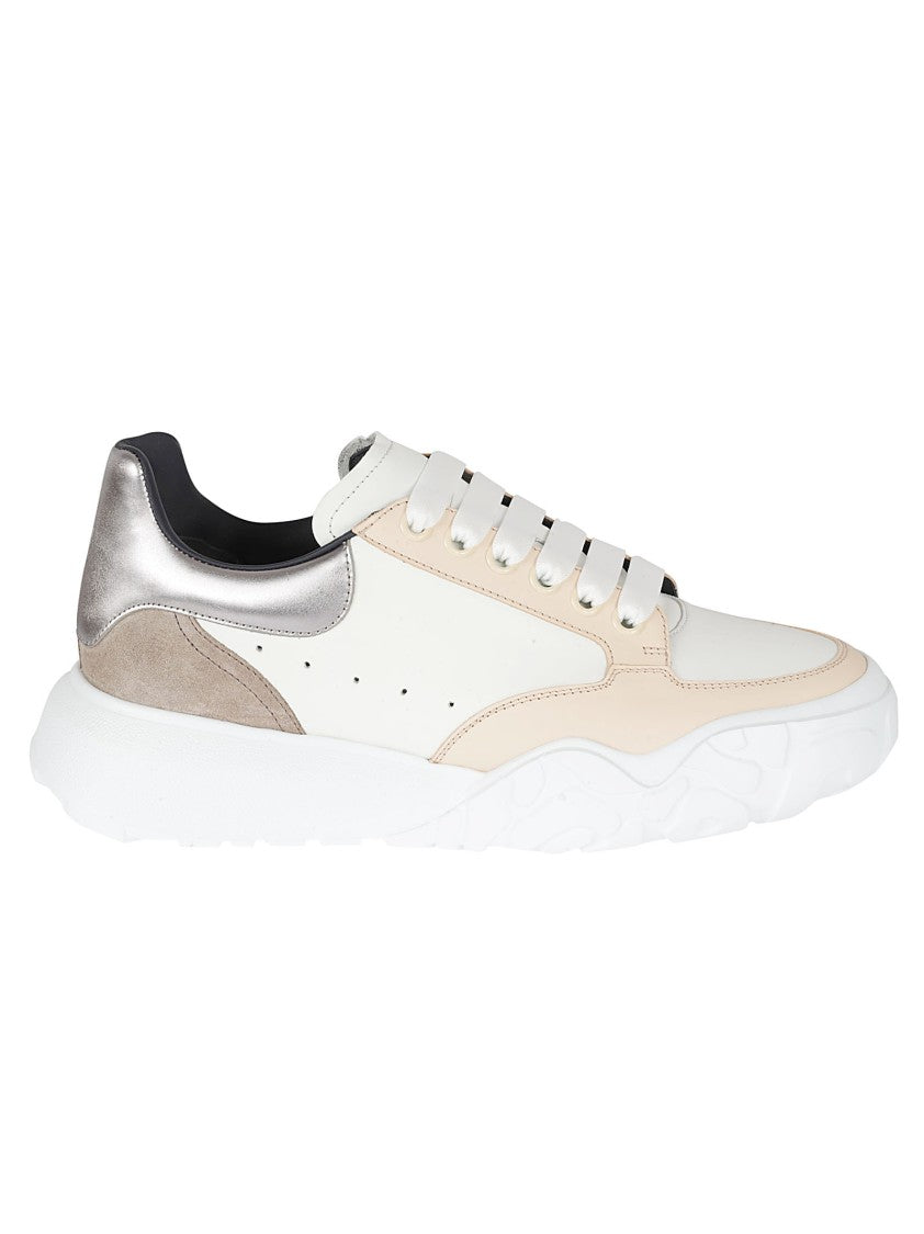 White Sneakers With Metallic And Suede Accents
