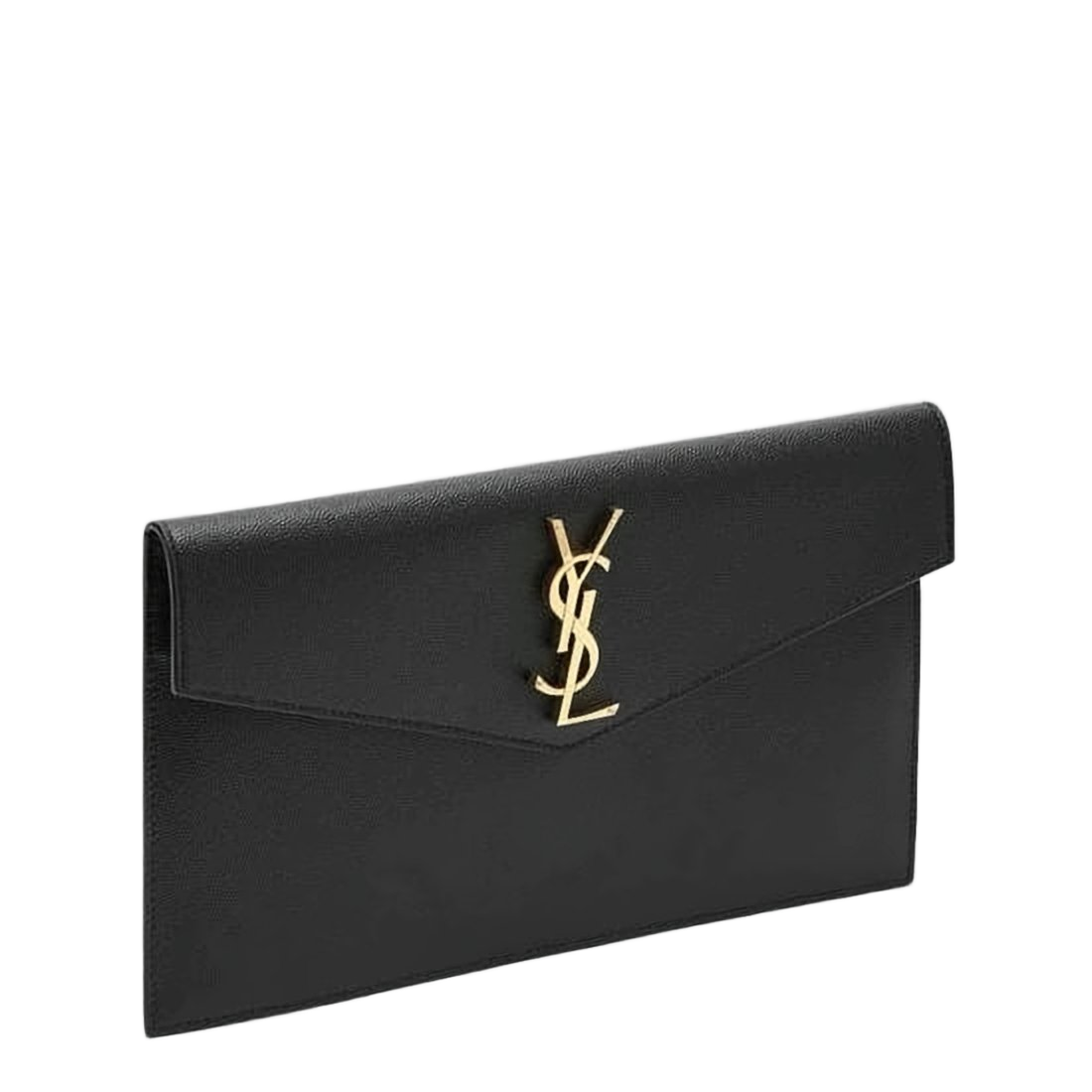 Textured Calfskin Clutch with Gold-tone YSL Logo