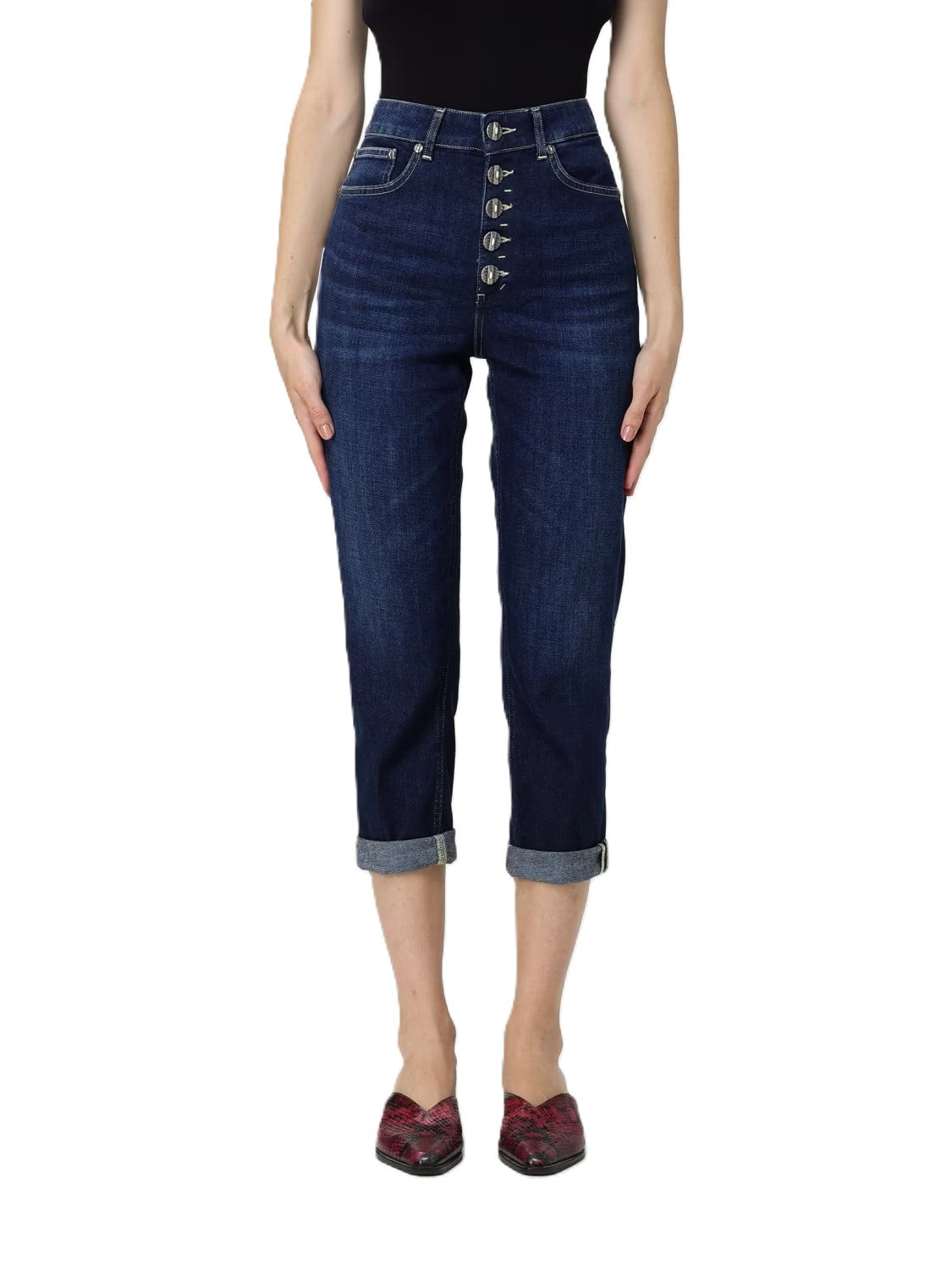 High-Waisted Cropped Jeans With Rolled Cuffs
