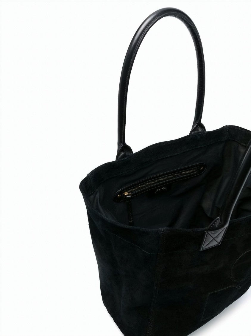 Tapered Black Suede Calf Leather Small Tote Bag