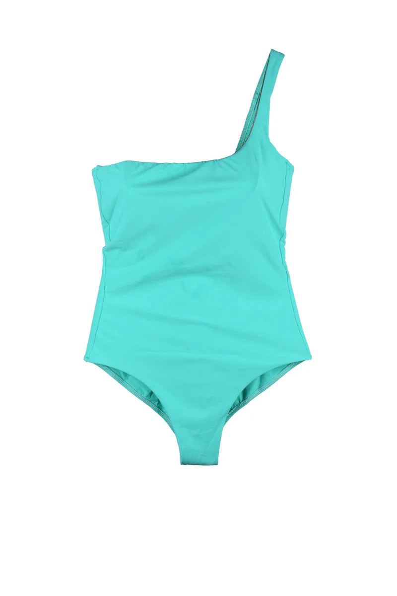 One-Shoulder Green Swimsuit