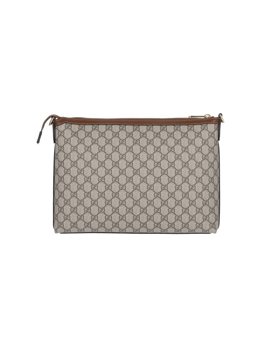 Gucci Jacquard 'Gg Supreme' Shoulder Bag With Leather Accents