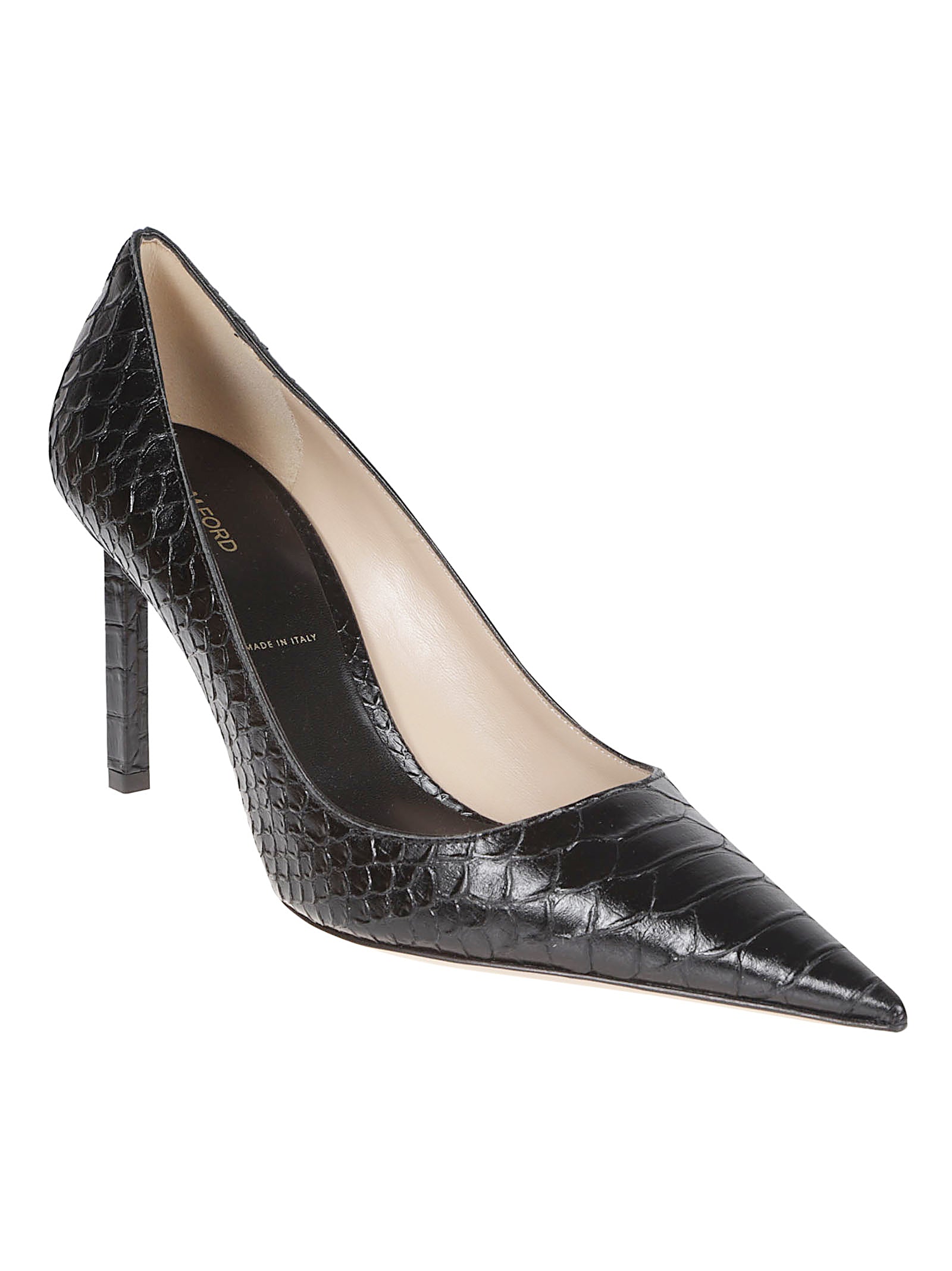 Pointed-Toe Black Pump in Textured Calf Leather