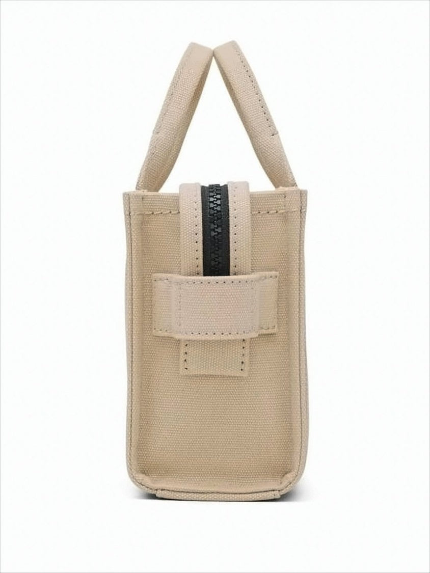 Compact Beige Cotton Canvas Tote with Detachable Strap