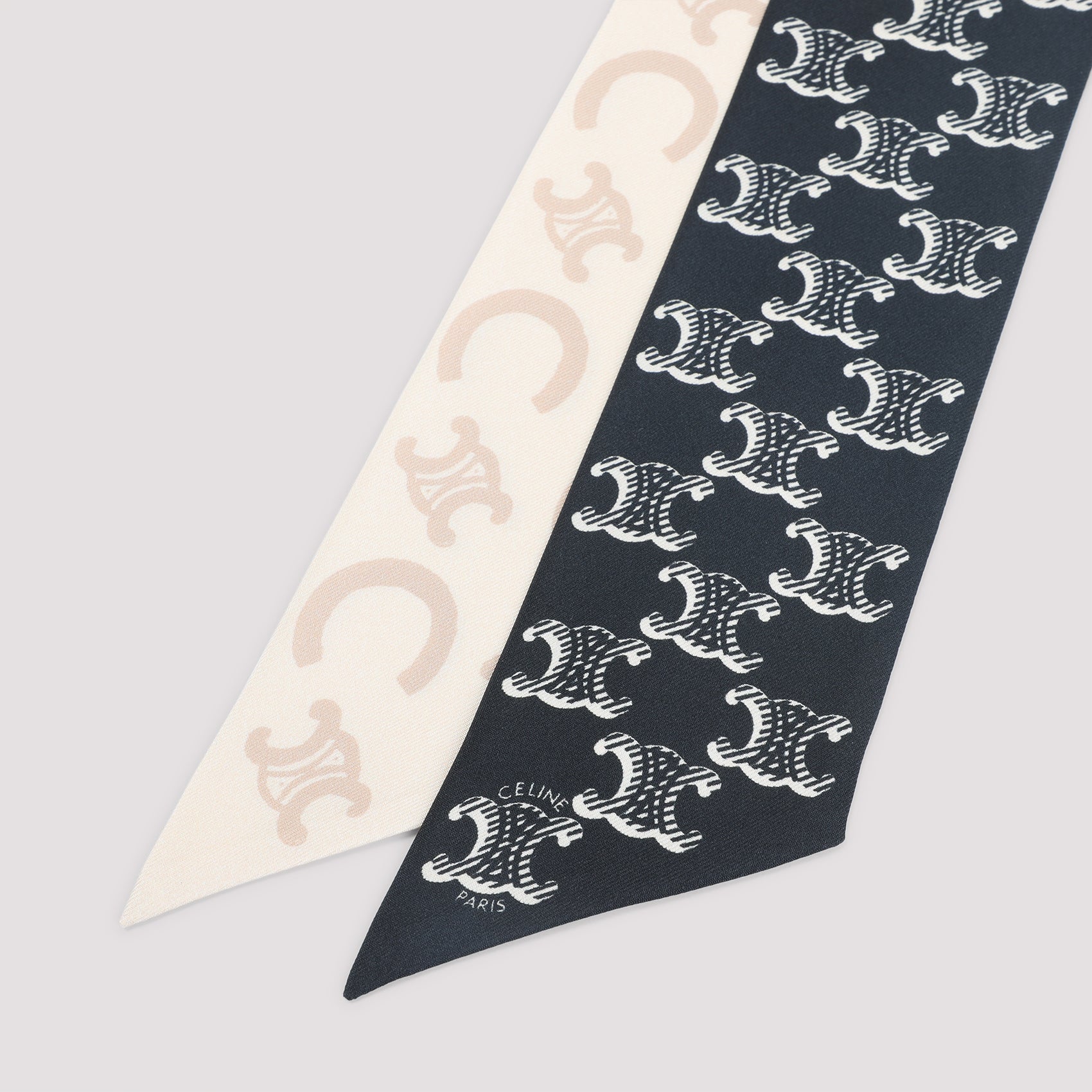 Slim Dual-Tone Silk Scarf with Intricate Pattern