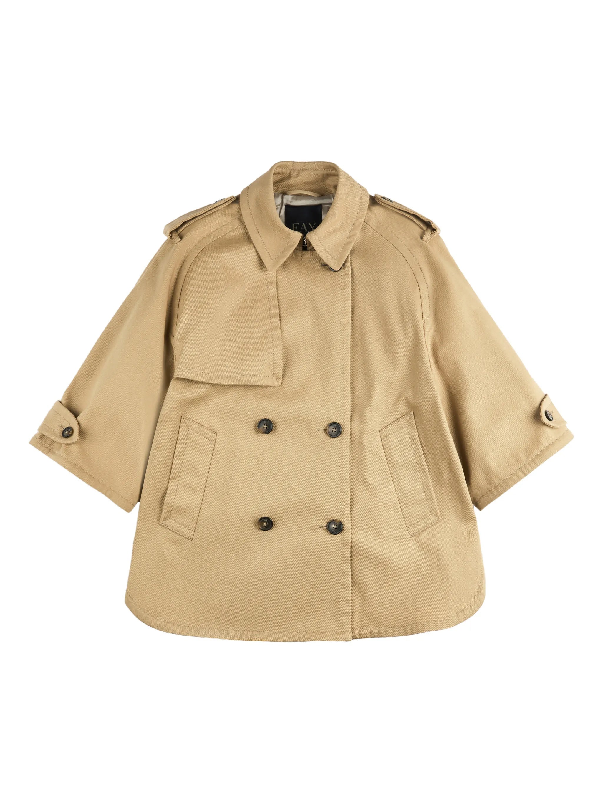 Boxy Brown Trench Elbow-Length Sleeve Jacket