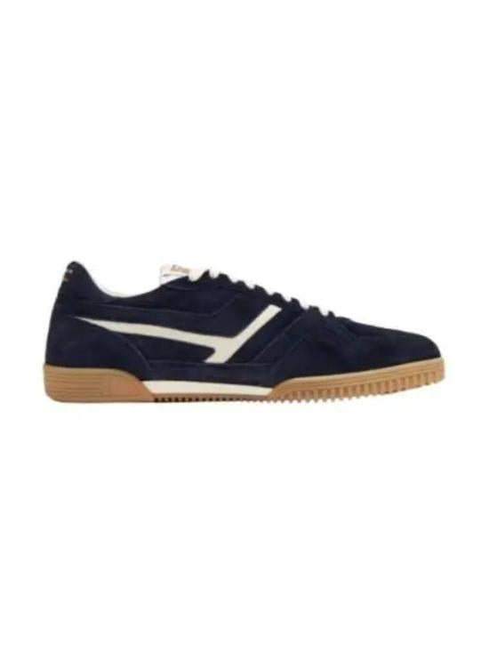 Navy Suede Sneakers With Contrasting Stripe And Gum Rubber Sole
