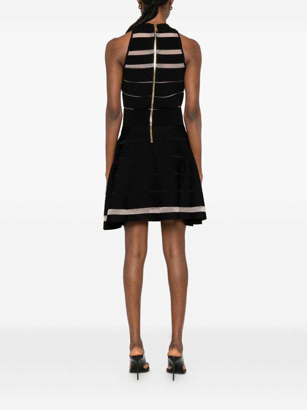 Sleeveless A-Line Dress with Ribbed Bodice and Striped Accents