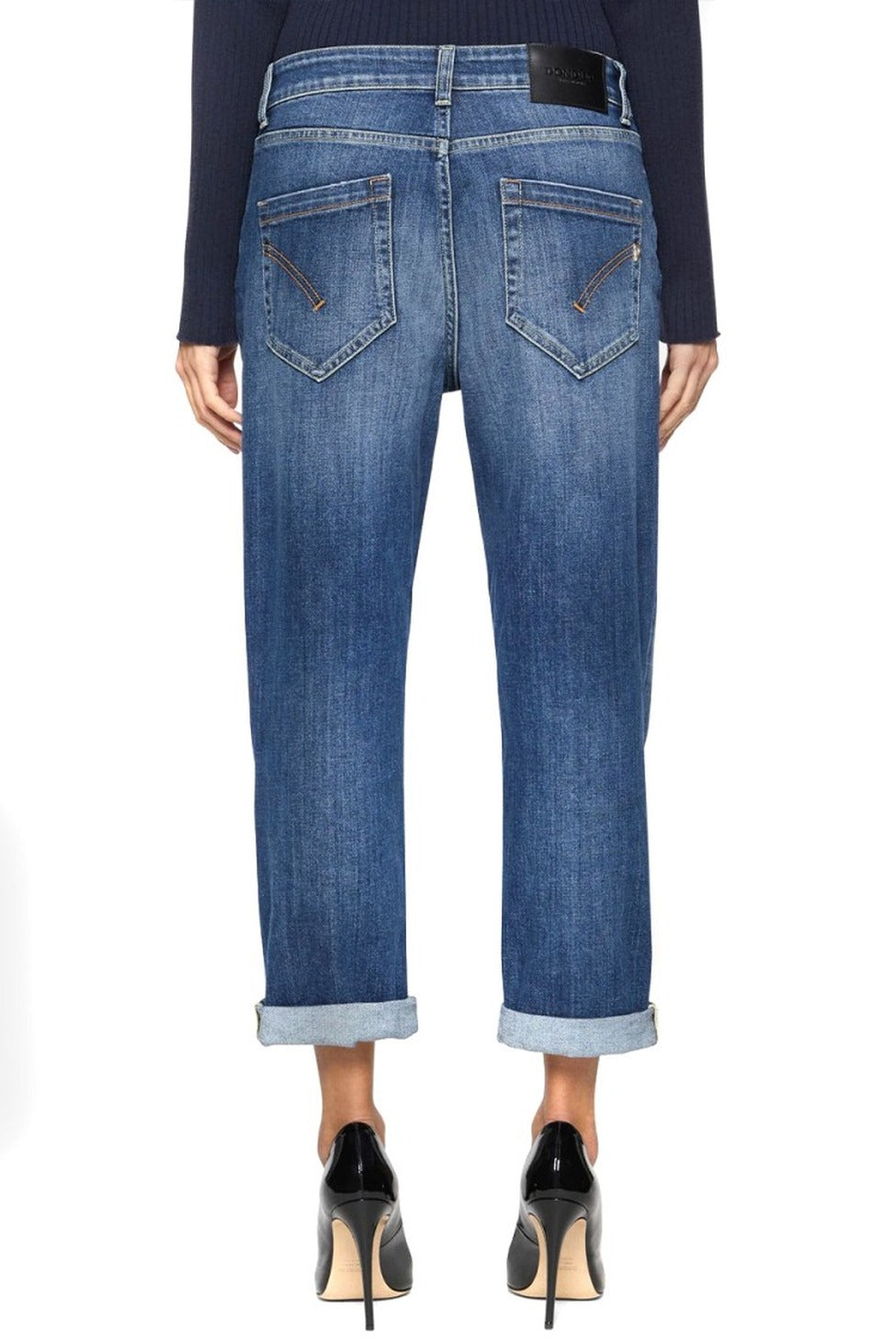 Relaxed Fit Blue Trousers With Tapered Leg And Rolled Cuffs