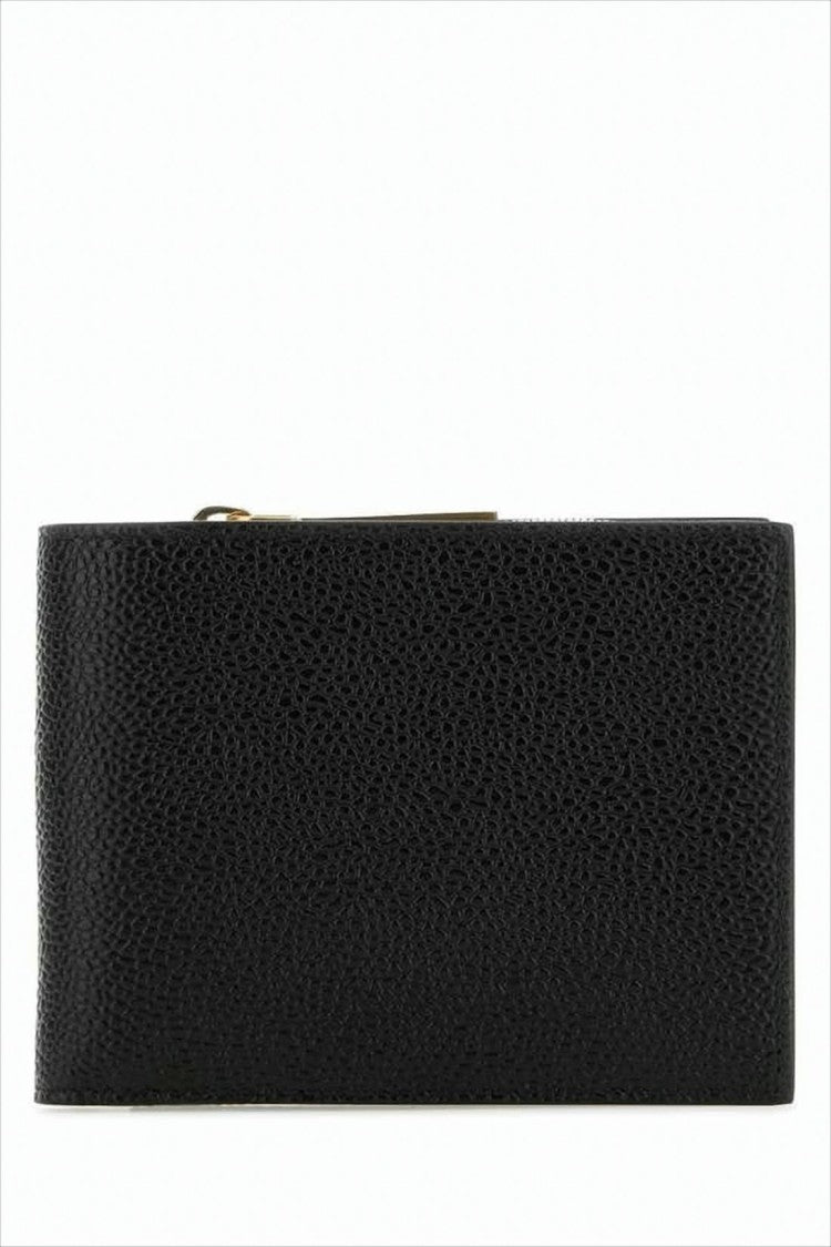Textured Leather Compact Wallet with Zippered Compartment