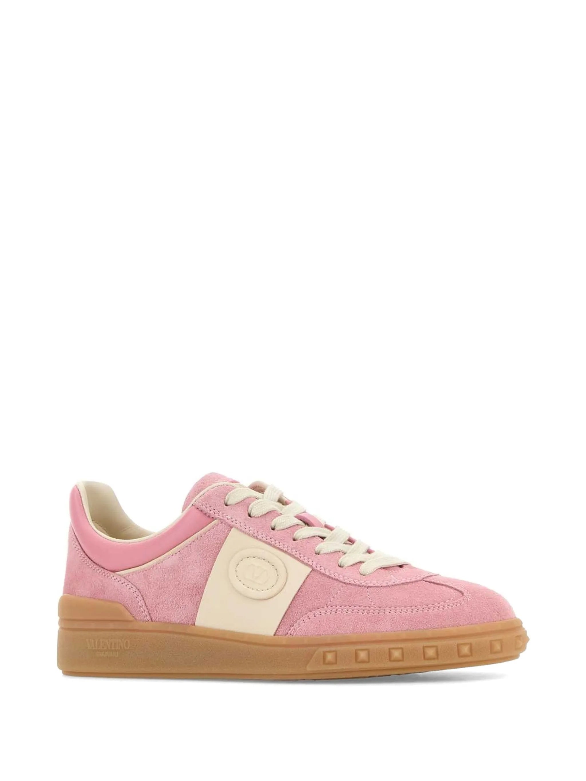Pink Low-Top Suede Embossed Sneakers