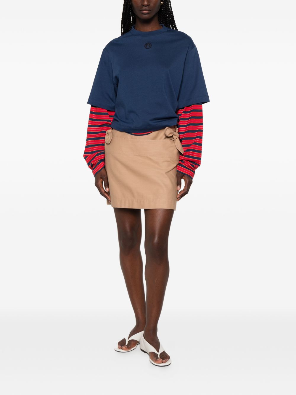 Beige Cotton Twill Bow Detail Skirt