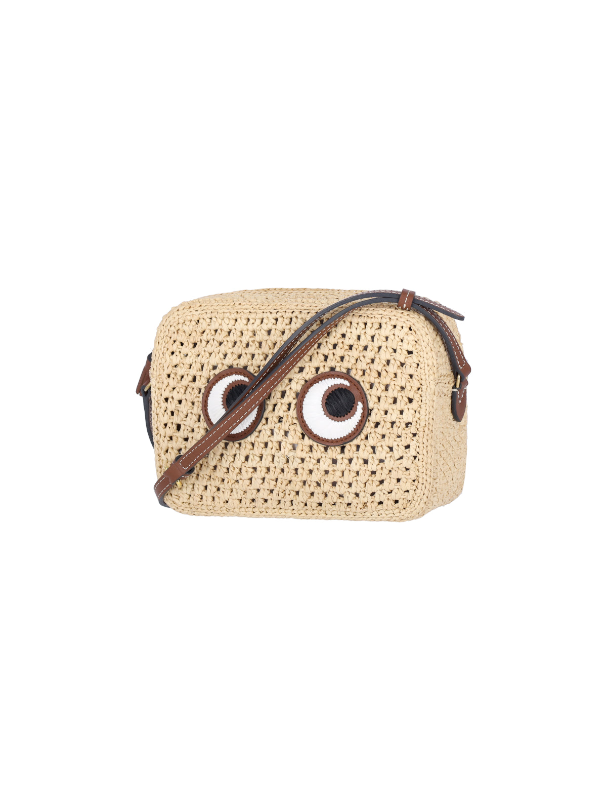 Rectangular Raffia Crossbody Bag with Eye Patch
