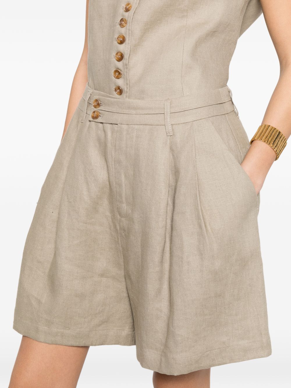 Gray Pleated Linen Shorts with High Waist