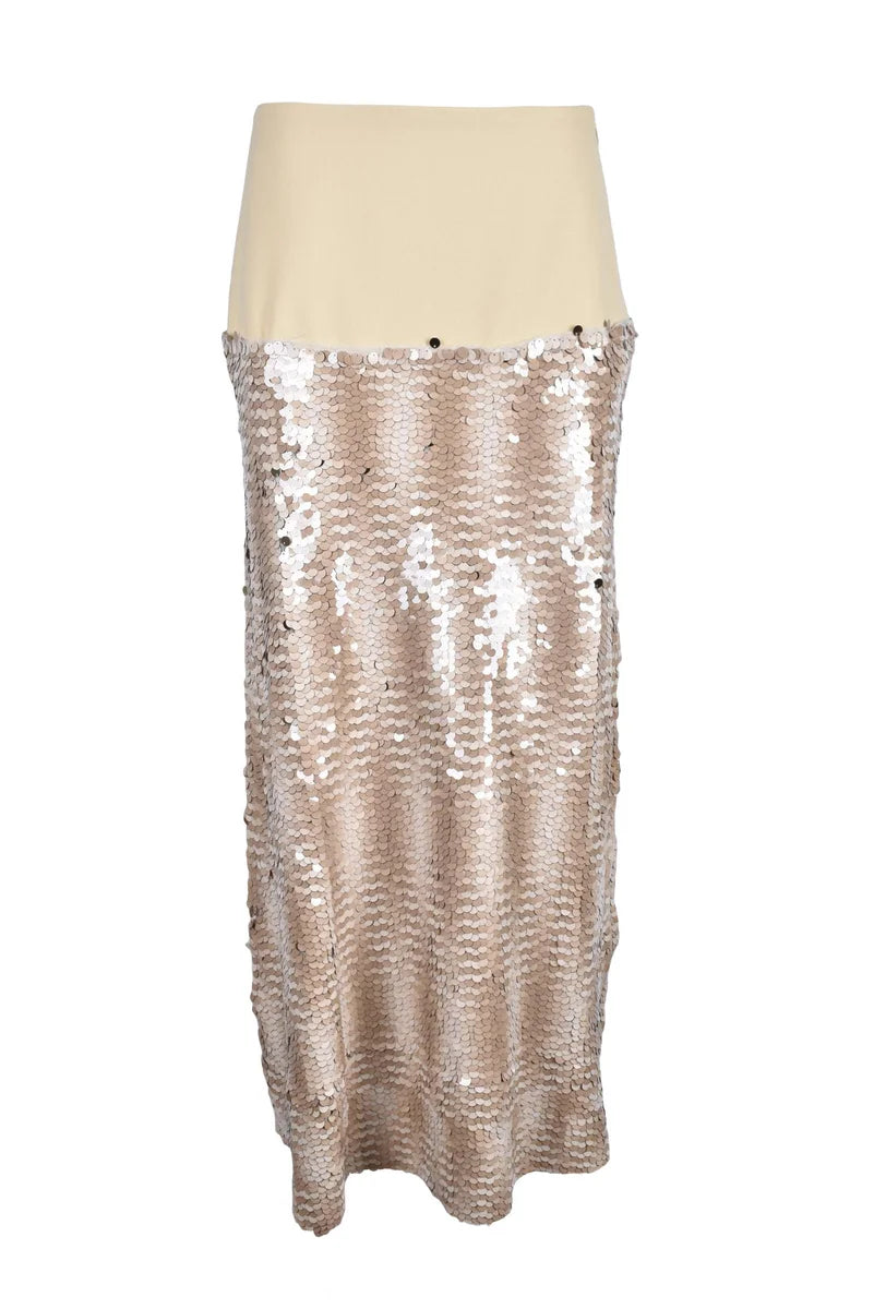 Long Skirt Beige Sequins
