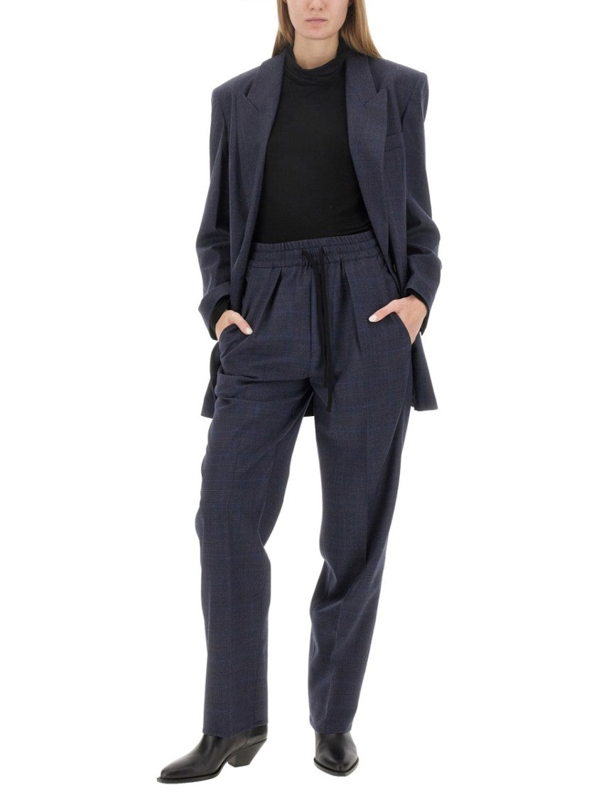 Tailored Wool Blend Pants With Subtle Check Pattern