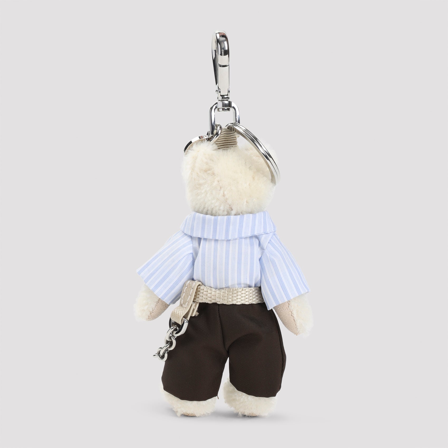 White Steel Clutch with Playful Teddy Bear Keychain