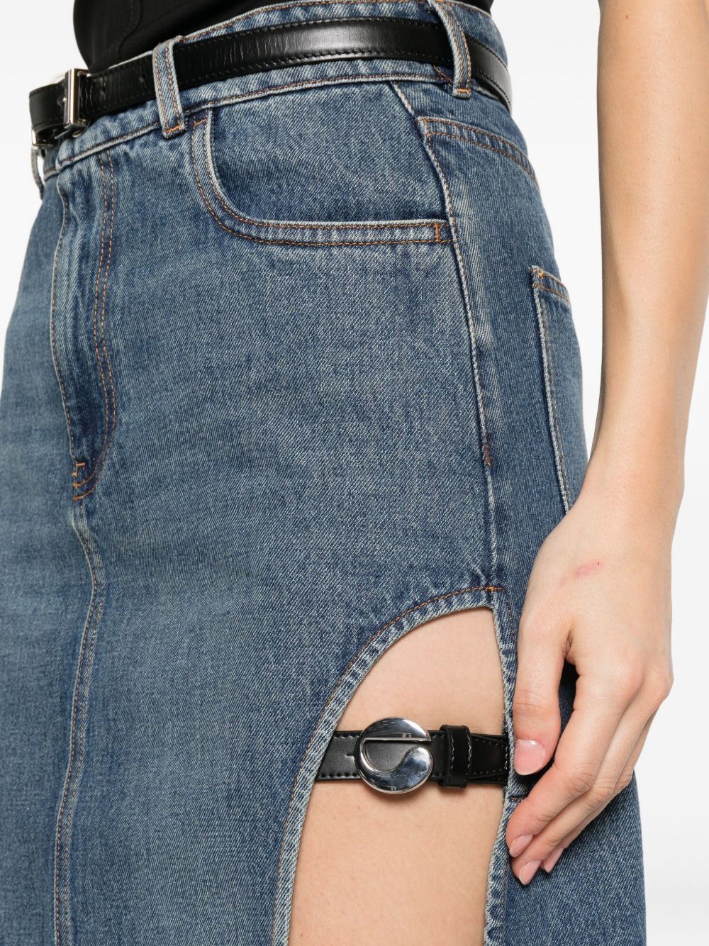 High-Waisted Blue Denim Midi Skirt