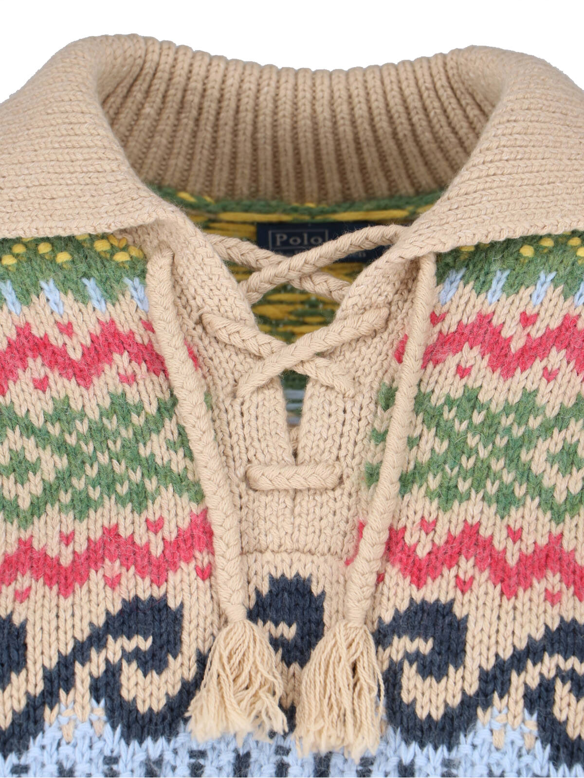 Beige Fair-Isle Lace-Up Sweater