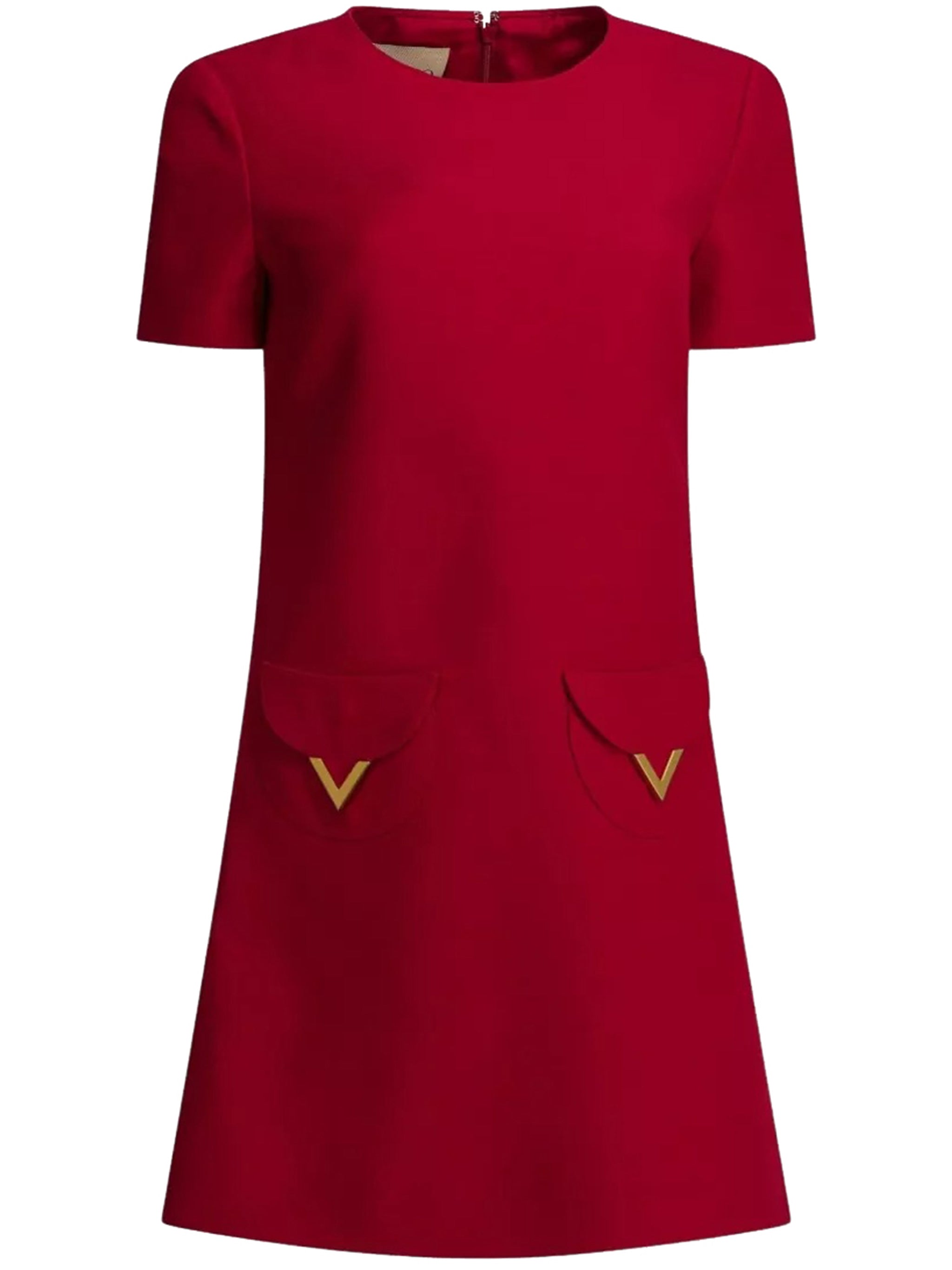 Red V-Gold Detail Flared Mini Dress
