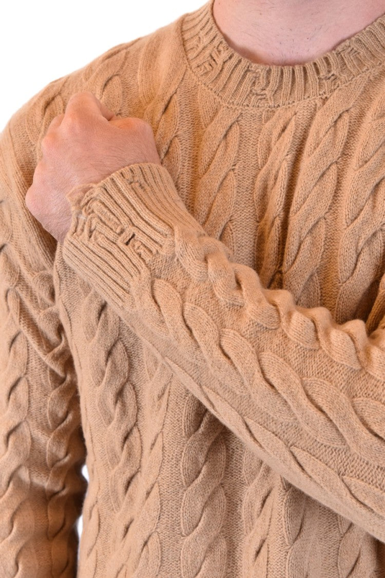 Classic Cable Knit Sweater In Camel Tone