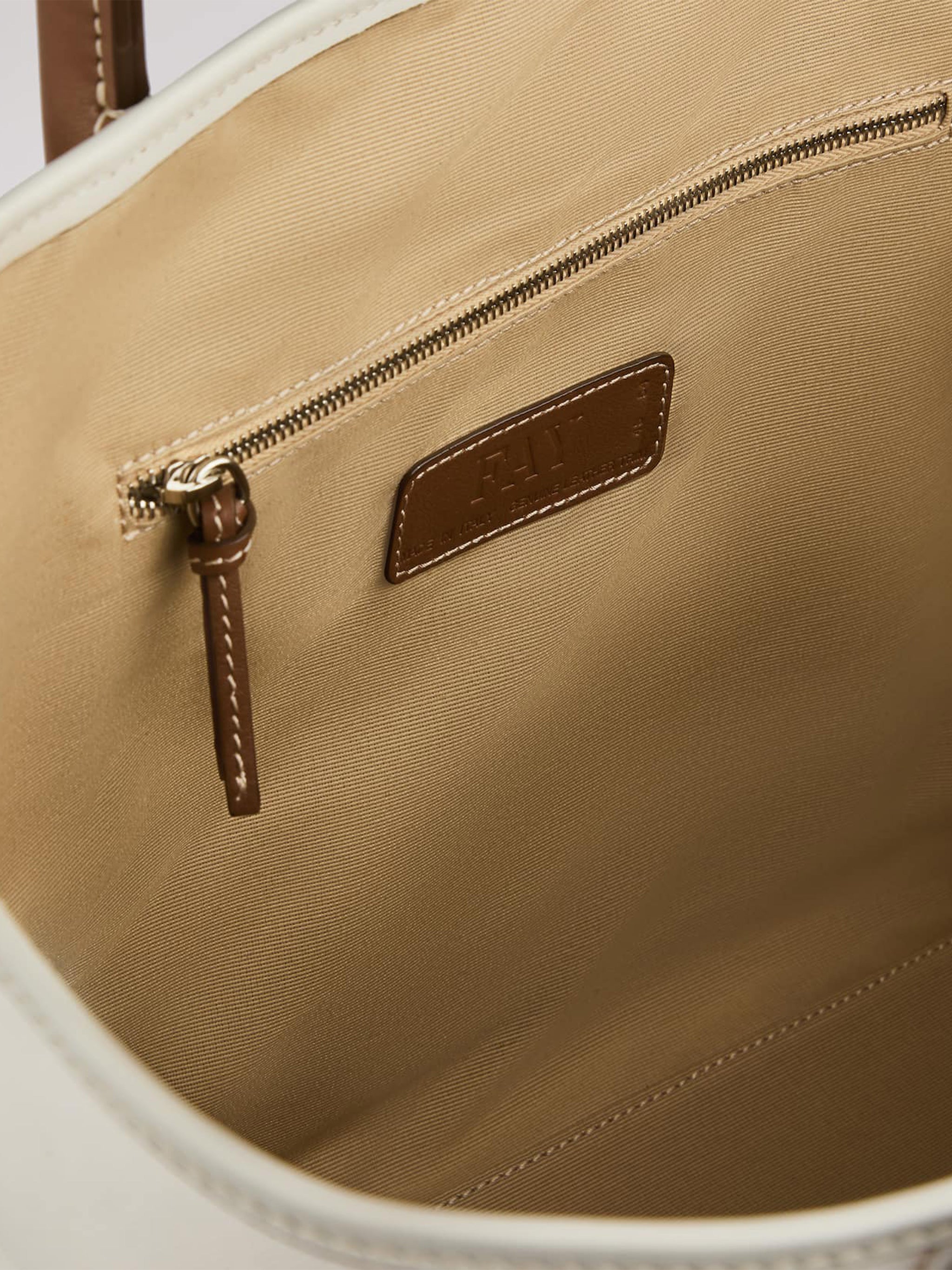 Structured White Tote Brown Leather Trim