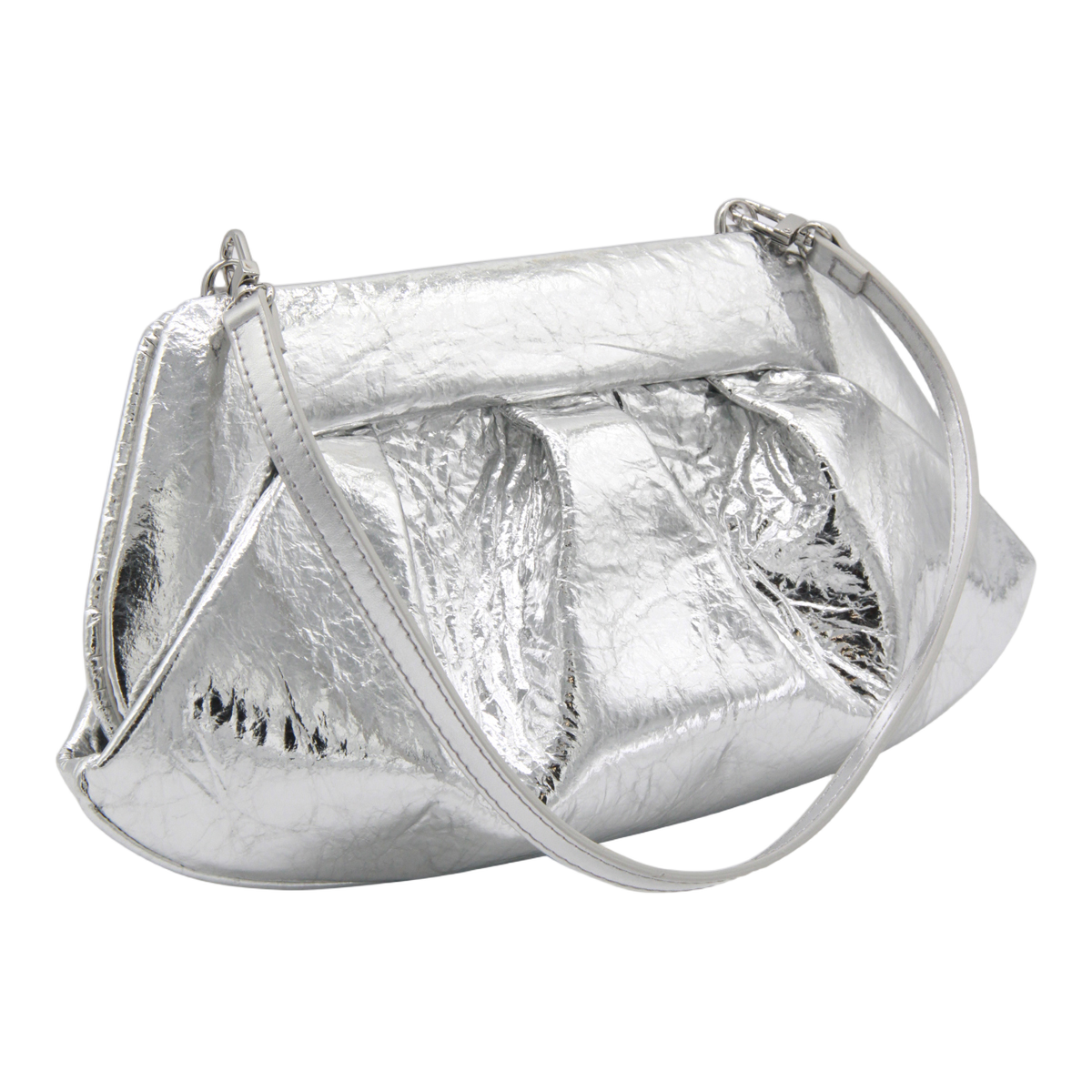 Crinkled Silver Bag with Flap Closure
