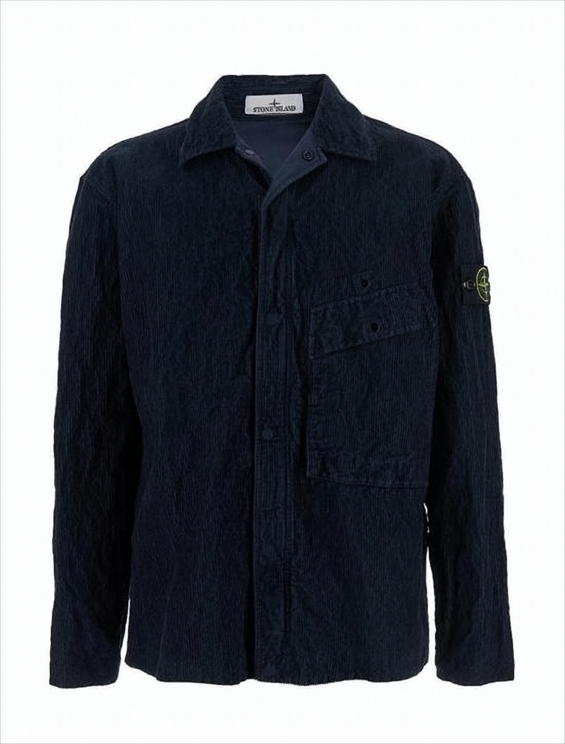 Textured Blue Casual Jacket with Classic Collar