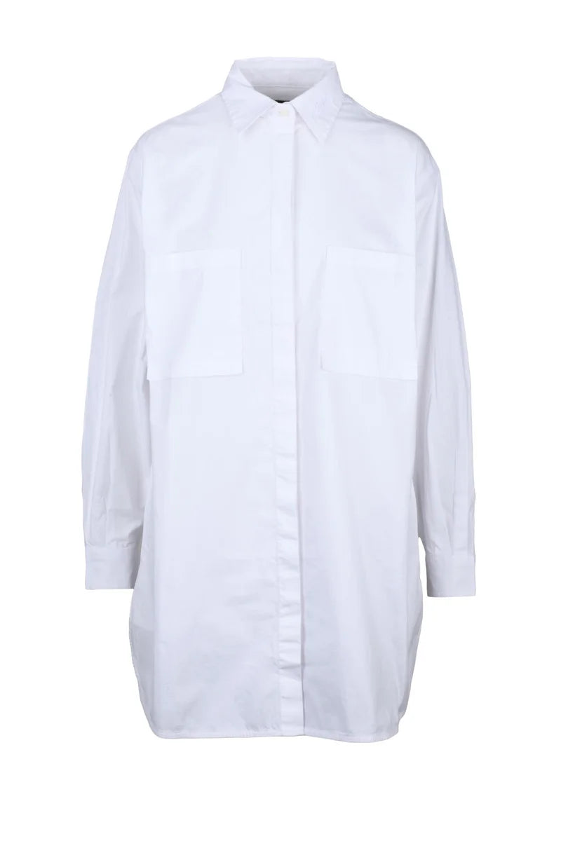White Cotton Elastane Women's Maxi Shirt Dress